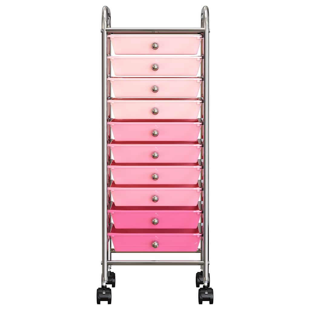 vidaXL 10-Drawer Mobile Storage Trolley Ombre Pink Plastic 3