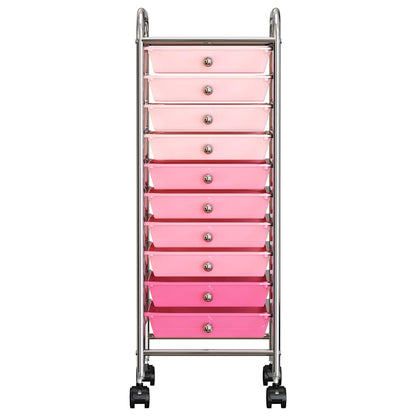 vidaXL 10-Drawer Mobile Storage Trolley Ombre Pink Plastic 3