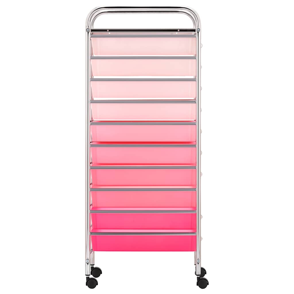 vidaXL 10-Drawer Mobile Storage Trolley Ombre Pink Plastic 4