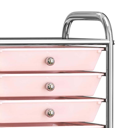vidaXL 10-Drawer Mobile Storage Trolley Ombre Pink Plastic 5