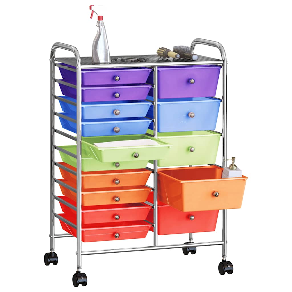 vidaXL XXL 15-Drawer Mobile Storage Trolley Plastic