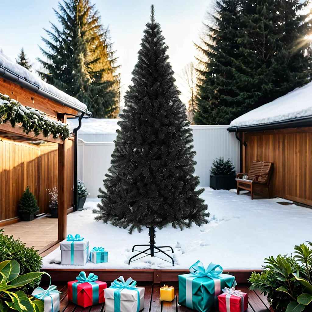 vidaXL Artificial Christmas Tree with Stand Black 210 cm PVC 2