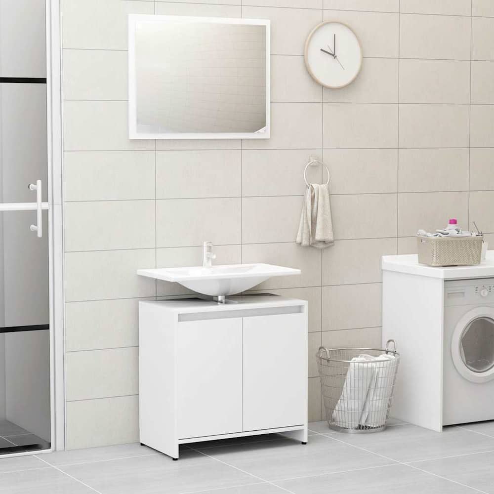 3 Piece Bathroom Furniture Set Engineered Wood White