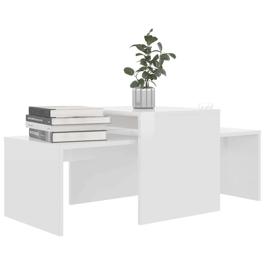 vidaXL Coffee Table Set High Gloss White 100x48x40 cm Engineered Wood 3