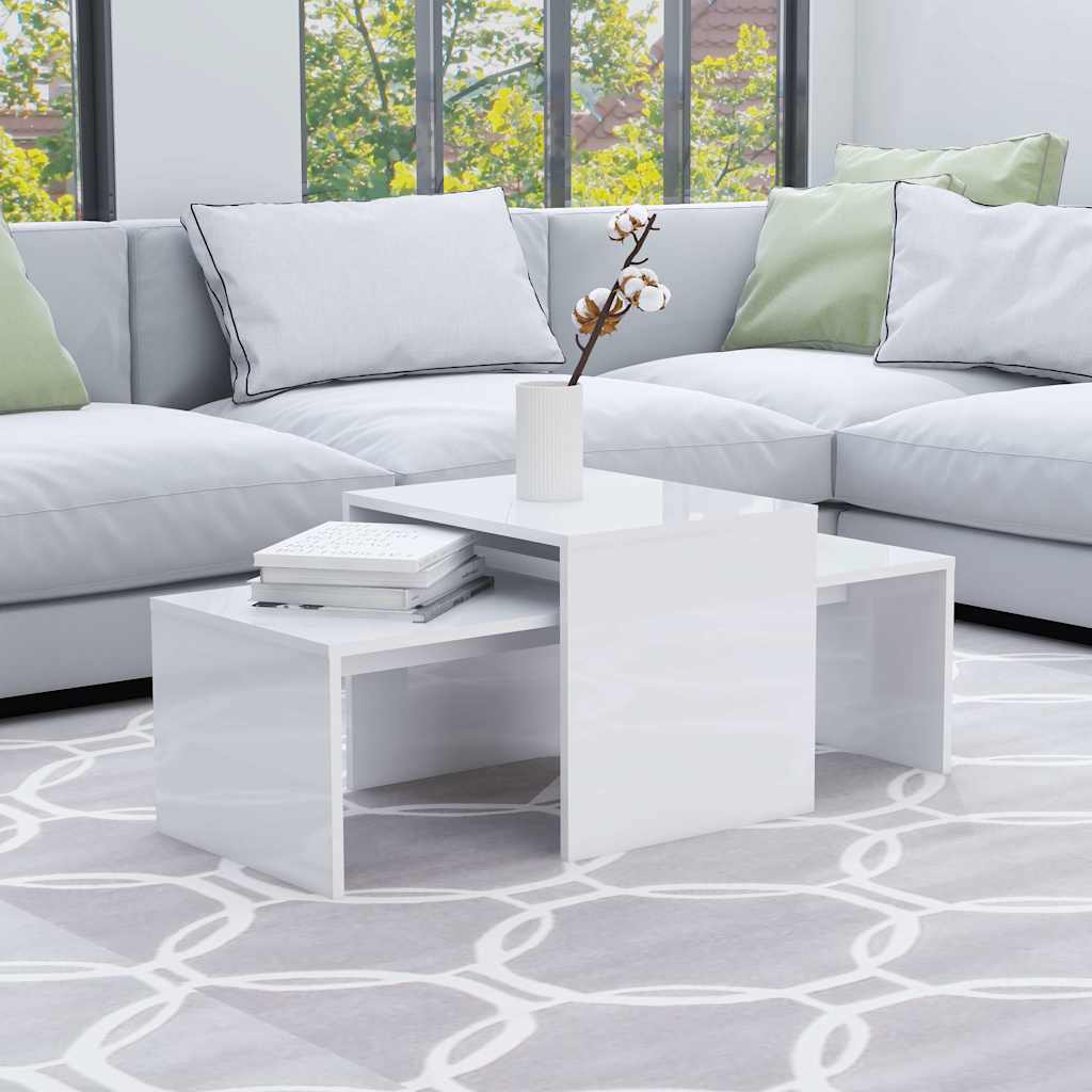 vidaXL Coffee Table Set High Gloss White 100x48x40 cm Engineered Wood 1