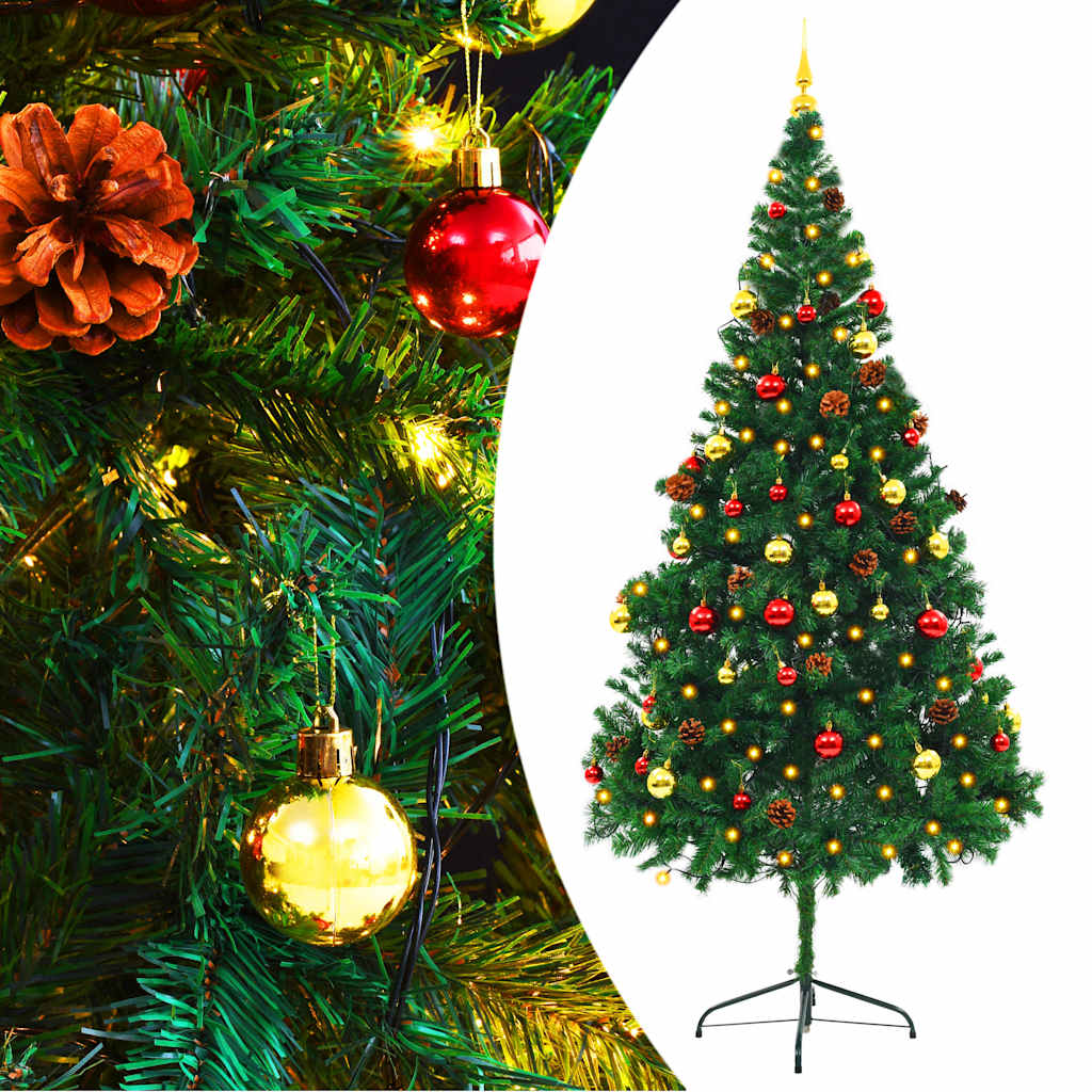 vidaXL Artificial Pre-lit Christmas Tree with Baubles Green 210 cm 1