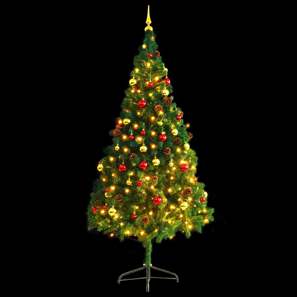 vidaXL Artificial Pre-lit Christmas Tree with Baubles Green 210 cm 2