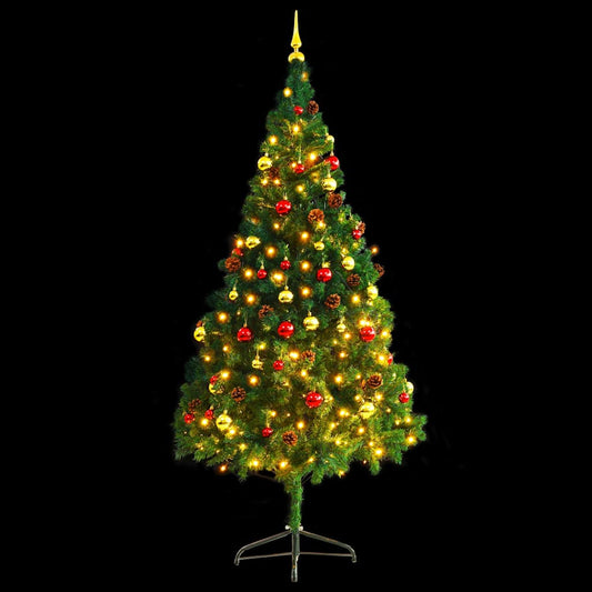 vidaXL Artificial Pre-lit Christmas Tree with Baubles Green 210 cm 2