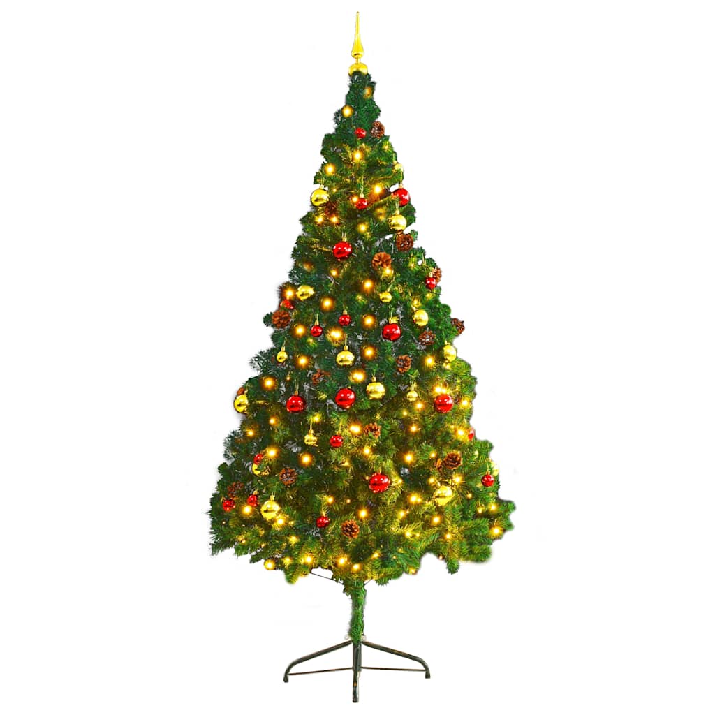 vidaXL Artificial Pre-lit Christmas Tree with Baubles Green 210 cm 3