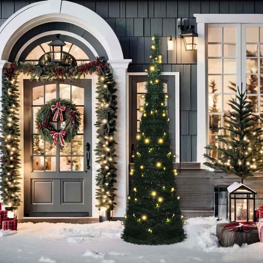vidaXL Pop-up String Artificial Pre-lit Christmas Tree Green 210 cm 1