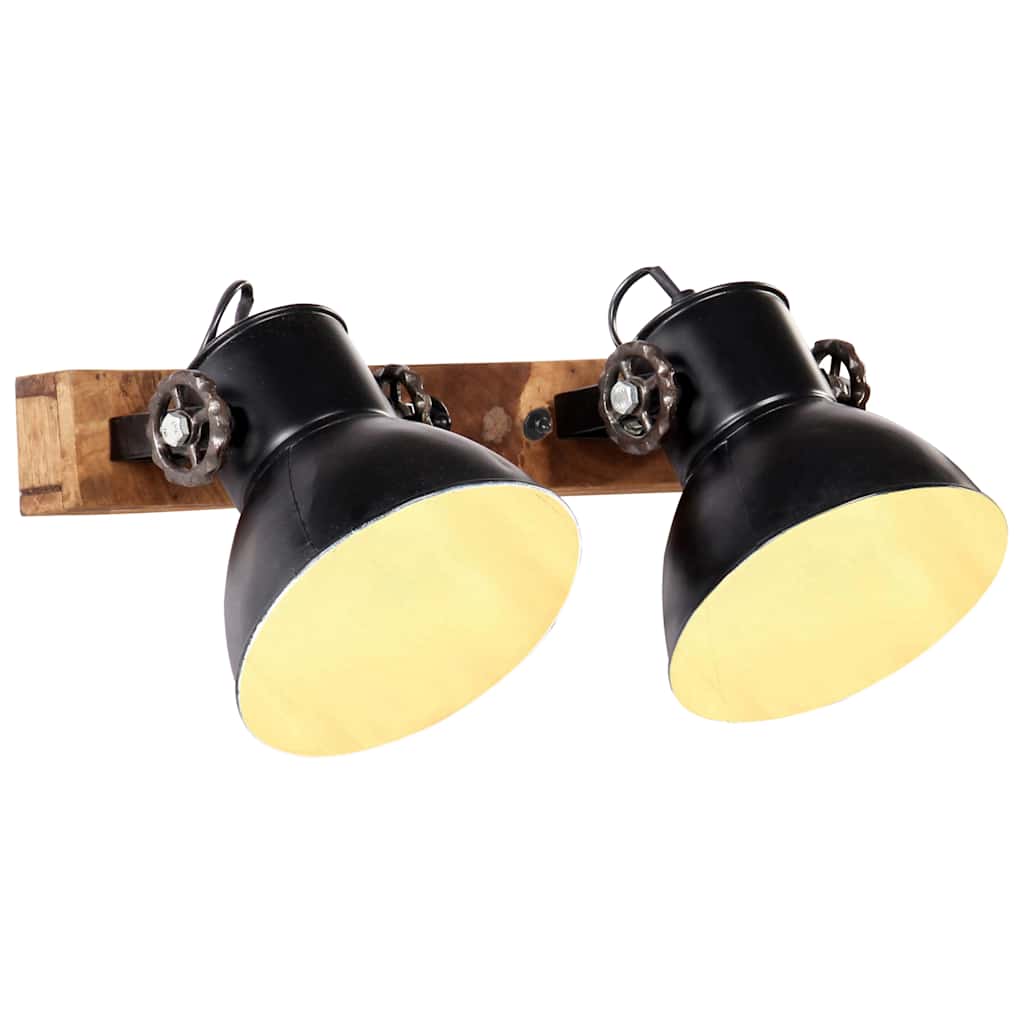 vidaXL Wall Lamp | black and brown | iron, solid mango wood | Medium 1