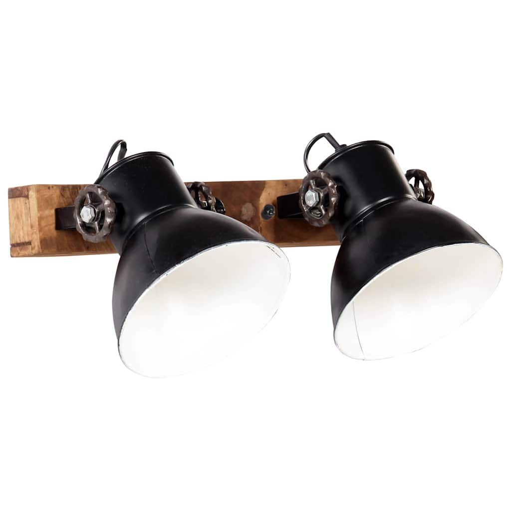 vidaXL Wall Lamp | black and brown | iron, solid mango wood | Medium 2