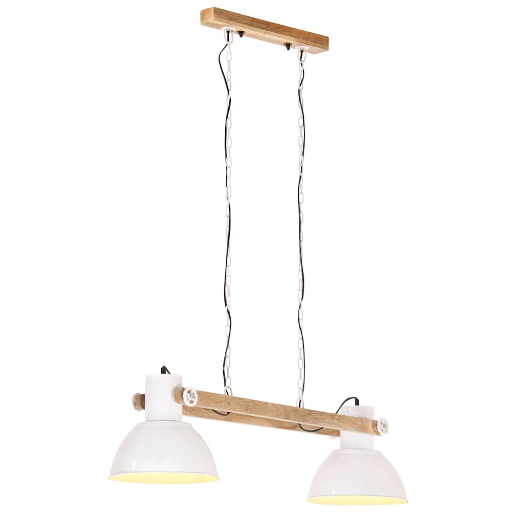 vidaXL Hanging Lamp | White and barn brown | Iron, Solid mango wood | Medium 1