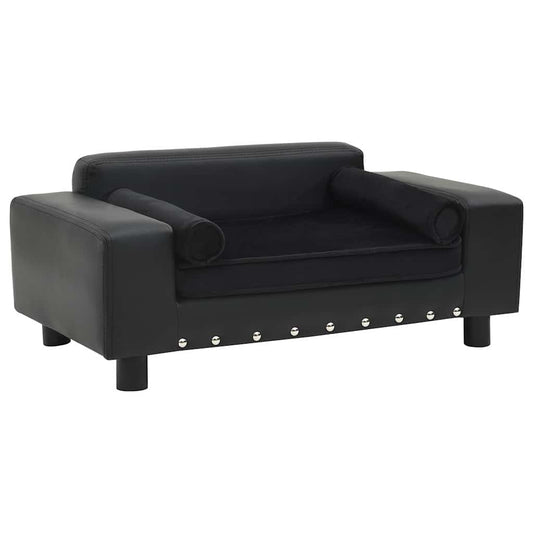 170954 vidaXL Dog Sofa Black 81x43x31 cm Plush and Faux Leather 1