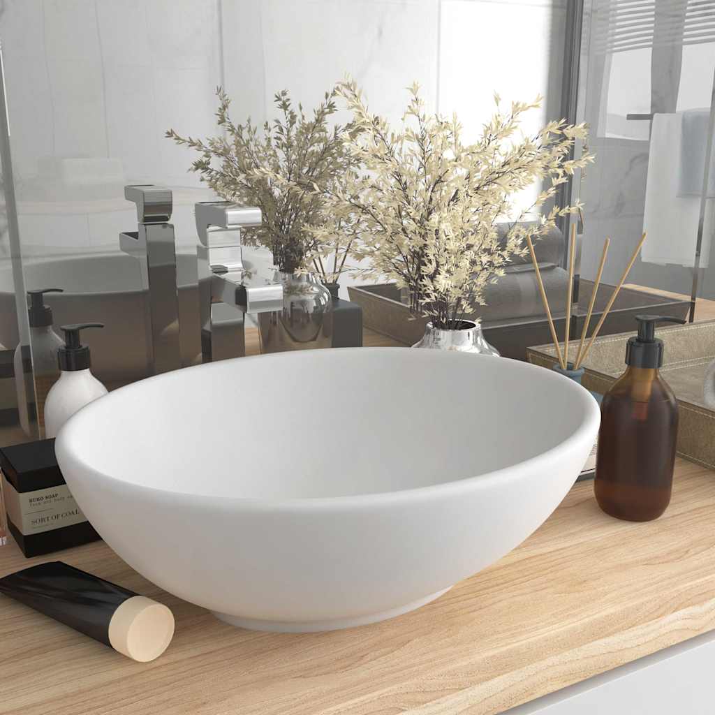 vidaXL Luxury Basin Oval-shaped Matt White 40x33 cm Ceramic 1