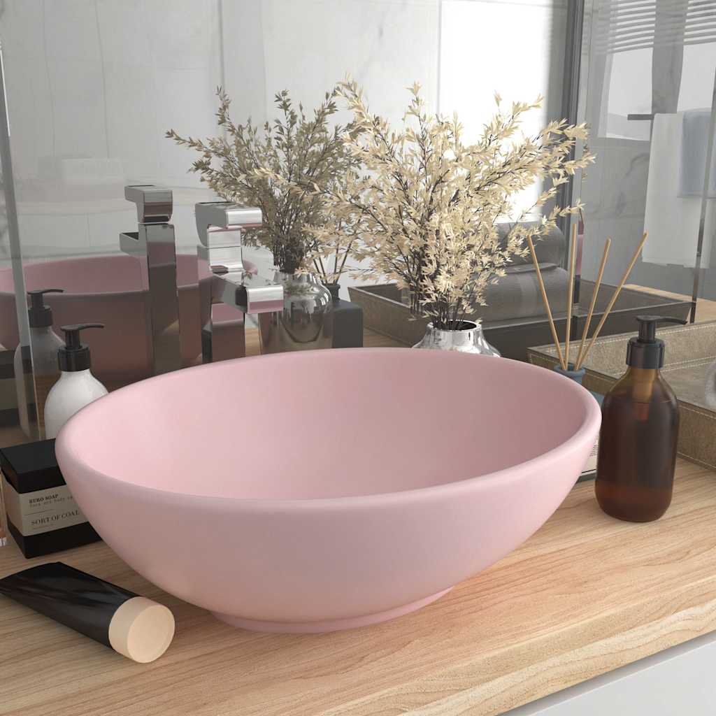 vidaXL Luxury Basin Oval-shaped Matt Pink 40x33 cm Ceramic 1