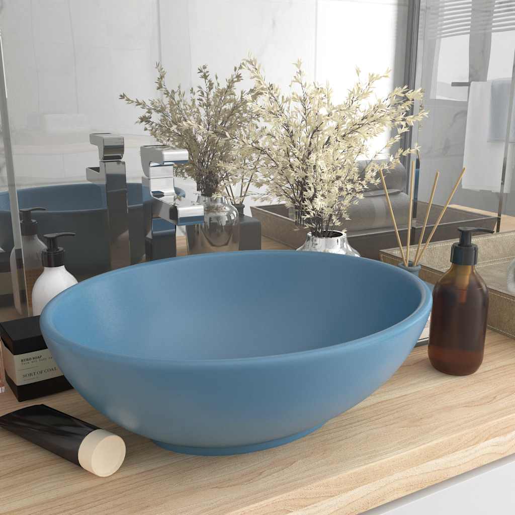 vidaXL Luxury Basin Oval-shaped Matt Light Blue 40x33 cm Ceramic 1