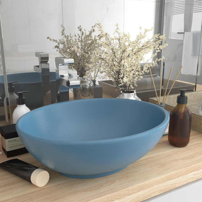 vidaXL Luxury Basin Oval-shaped Matt Light Blue 40x33 cm Ceramic 1
