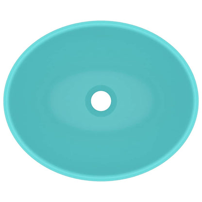 vidaXL Luxury Basin Oval-shaped Matt Light Green 40x33 cm Ceramic 4