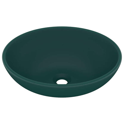 vidaXL Luxury Basin Oval-shaped Matt Dark Green 40x33 cm Ceramic 2