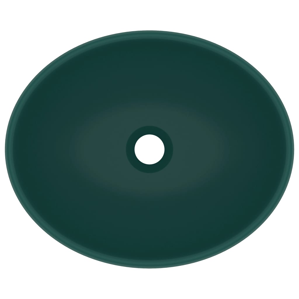 vidaXL Luxury Basin Oval-shaped Matt Dark Green 40x33 cm Ceramic 4
