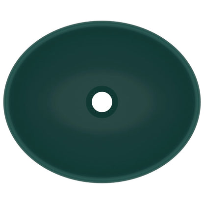 vidaXL Luxury Basin Oval-shaped Matt Dark Green 40x33 cm Ceramic 4