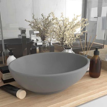 vidaXL Luxury Basin Oval-shaped Matt Light Grey 40x33 cm Ceramic 1