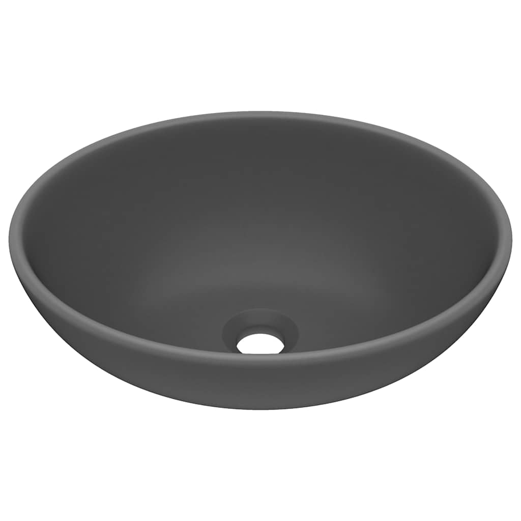 146928 vidaXL Luxury Basin Oval-shaped Matt Dark Grey 40x33 cm Ceramic 2