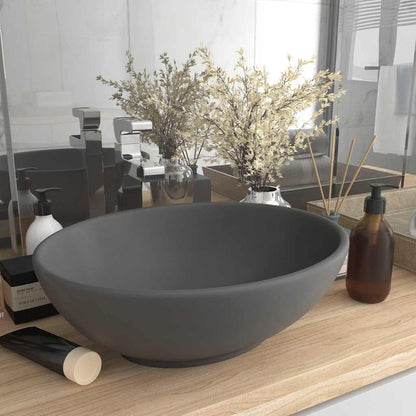 146928 vidaXL Luxury Basin Oval-shaped Matt Dark Grey 40x33 cm Ceramic 1