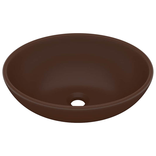 146929 vidaXL Luxury Basin Oval-shaped Matt Dark Brown 40x33 cm Ceramic 2