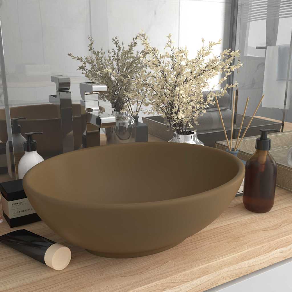 146930 vidaXL Luxury Basin Oval-shaped Matt Cream 40x33 cm Ceramic 1