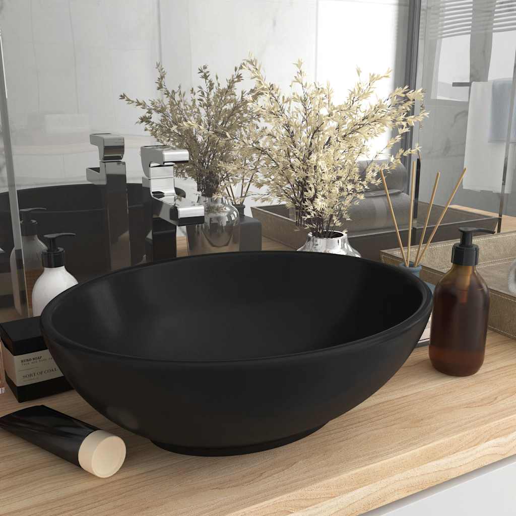 vidaXL Luxury Basin Oval-shaped Matt Black 40x33 cm Ceramic 1