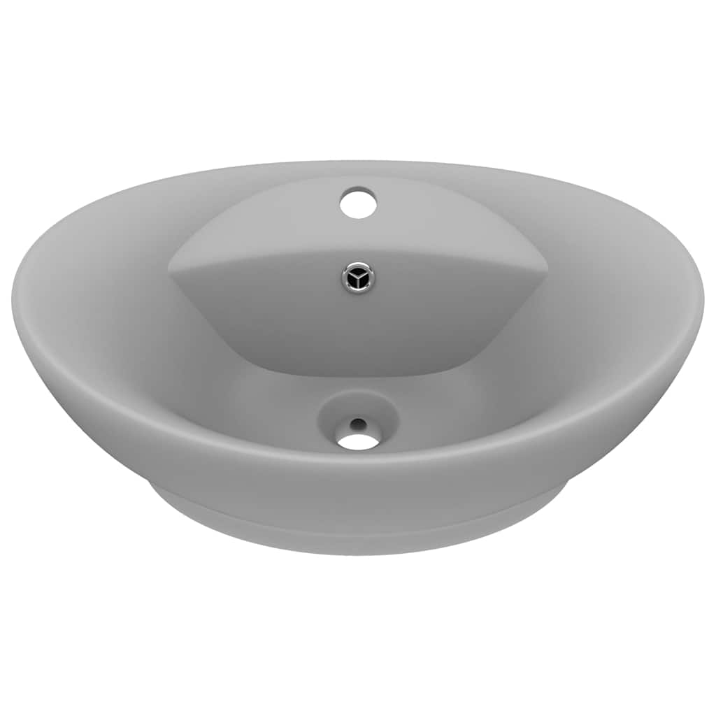 vidaXL Luxury Basin Overflow Oval Matt Light Grey 58.5x39 cm Ceramic 2