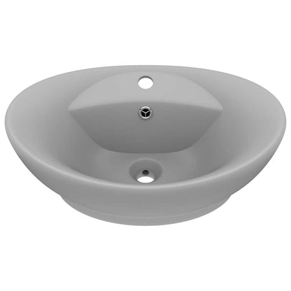 vidaXL Luxury Basin Overflow Oval Matt Light Grey 58.5x39 cm Ceramic 2