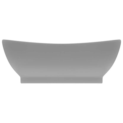 vidaXL Luxury Basin Overflow Oval Matt Light Grey 58.5x39 cm Ceramic 3