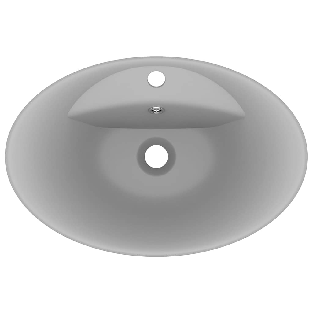 vidaXL Luxury Basin Overflow Oval Matt Light Grey 58.5x39 cm Ceramic 4