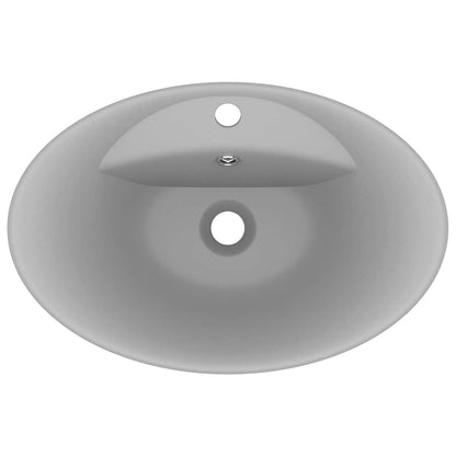 vidaXL Luxury Basin Overflow Oval Matt Light Grey 58.5x39 cm Ceramic 4