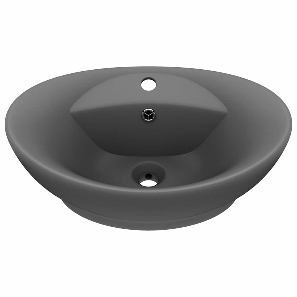 vidaXL Luxury Basin Overflow Oval Matt Dark Grey 58.5x39 cm Ceramic 2