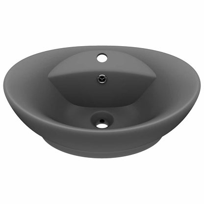 vidaXL Luxury Basin Overflow Oval Matt Dark Grey 58.5x39 cm Ceramic 2