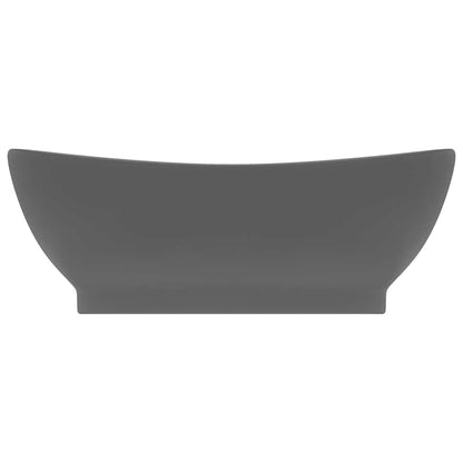 vidaXL Luxury Basin Overflow Oval Matt Dark Grey 58.5x39 cm Ceramic 3