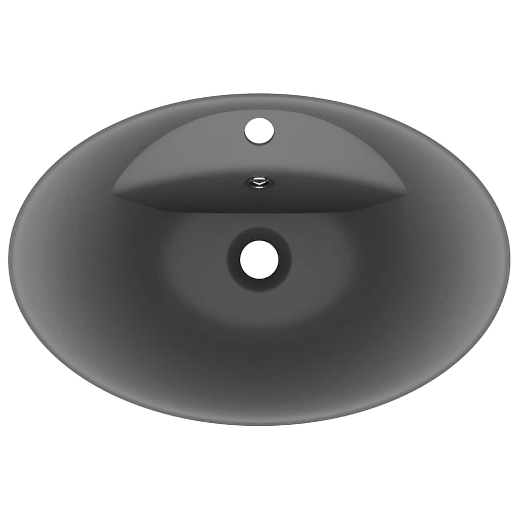 vidaXL Luxury Basin Overflow Oval Matt Dark Grey 58.5x39 cm Ceramic 4