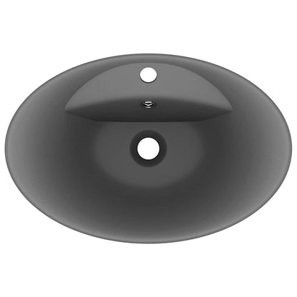 vidaXL Luxury Basin Overflow Oval Matt Dark Grey 58.5x39 cm Ceramic 4