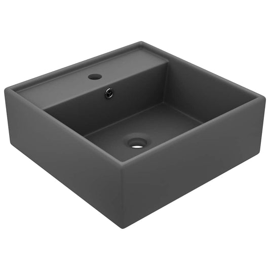146950 vidaXL Luxury Basin Overflow Square Matt Dark Grey 41x41 cm Ceramic 1