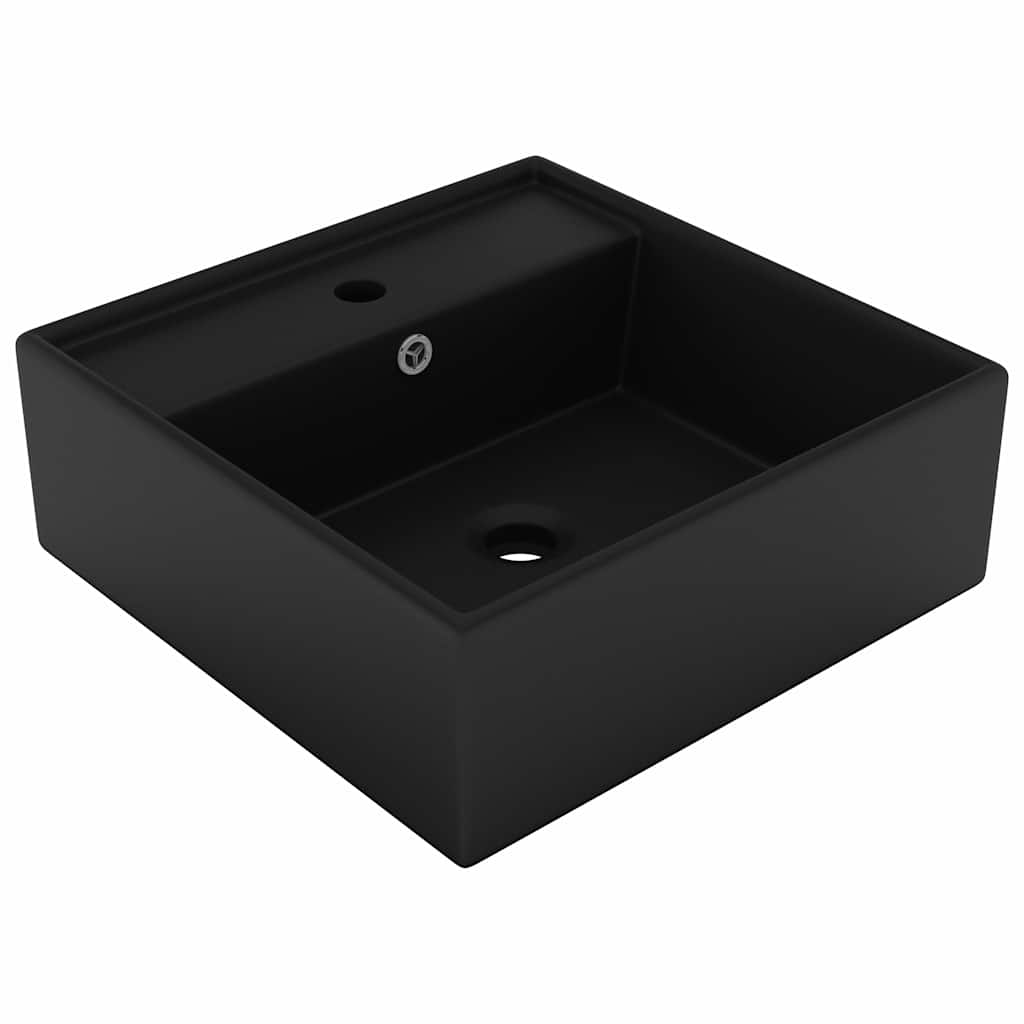 146953 vidaXL Luxury Basin Overflow Square Matt Black 41x41 cm Ceramic 1