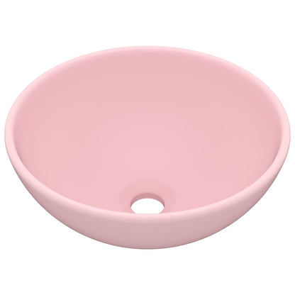 vidaXL Luxury Bathroom Basin Round Matt Pink 32.5x14 cm Ceramic 2