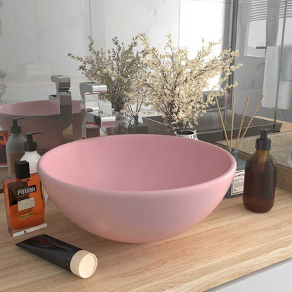 vidaXL Luxury Bathroom Basin Round Matt Pink 32.5x14 cm Ceramic 1