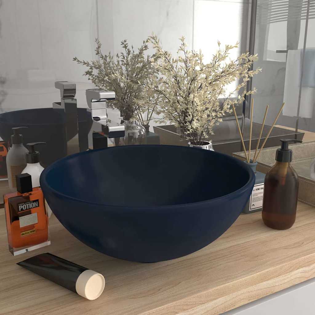 vidaXL Luxury Bathroom Basin Round Matt Dark Blue 32.5x14 cm Ceramic 1