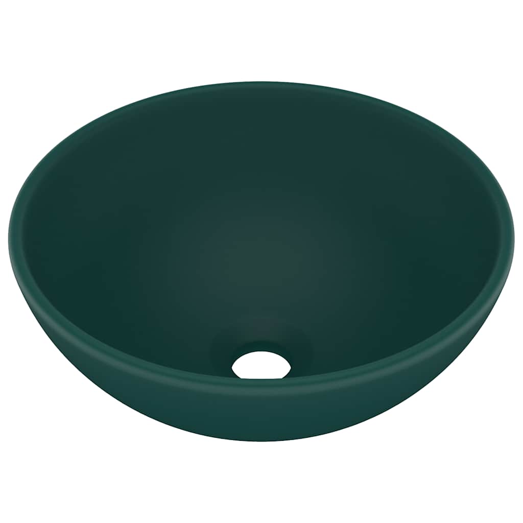 vidaXL Luxury Bathroom Basin Round Matt Dark Green 32.5x14 cm Ceramic 2
