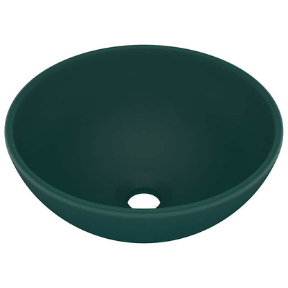 vidaXL Luxury Bathroom Basin Round Matt Dark Green 32.5x14 cm Ceramic 2
