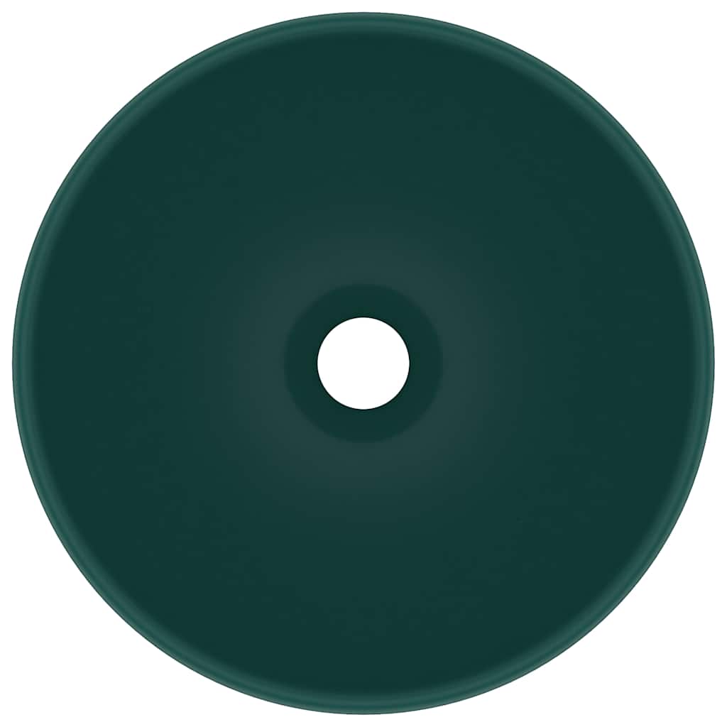 vidaXL Luxury Bathroom Basin Round Matt Dark Green 32.5x14 cm Ceramic 3